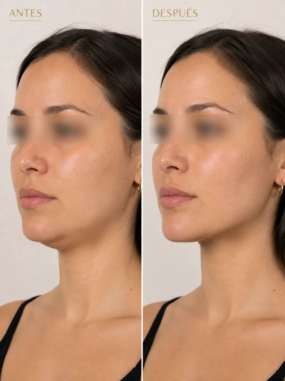 Armonización facial con perfilado mandibular, antes y después, en Los Andes