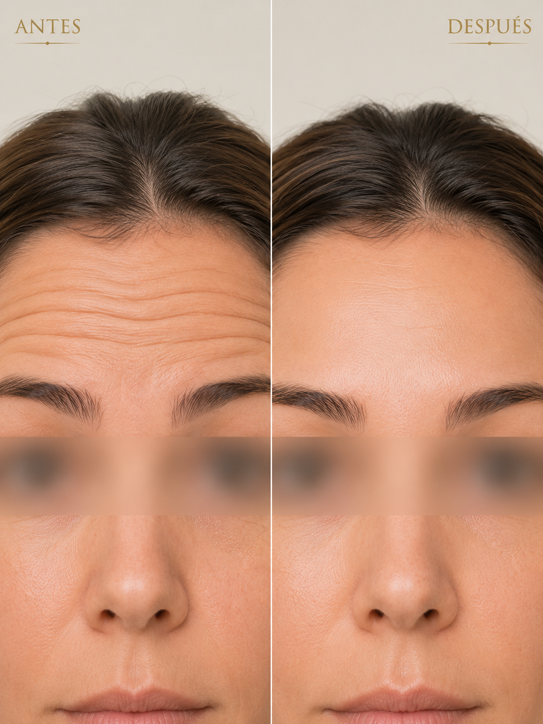 Bótox de frente, antes y después